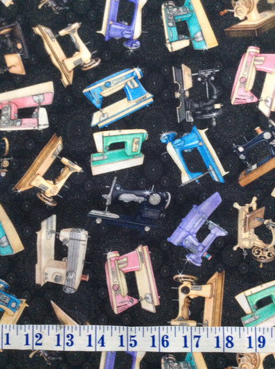 Sewing Machines Tossed Black Tailor Made Cotton Quilting Fabric 1/2 YARD Sewing Machines Tossed Black Tailor Made Cotton Quilting Fabric 1/2 YARD