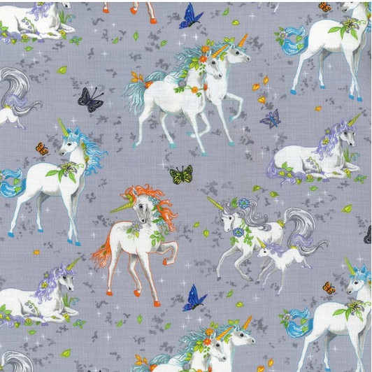 Unicorns Pretty Please Grey Cotton Quilting Fabric 1/2 YARD Unicorns Pretty Please Grey Cotton Quilting Fabric 1/2 YARD