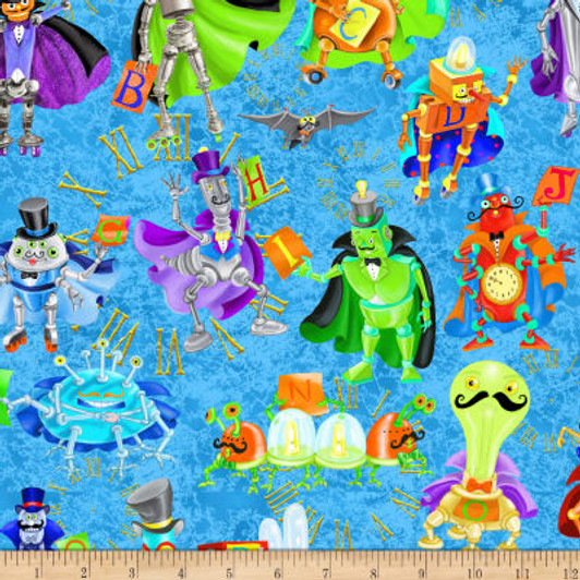Robots Packed Blue Bits and Bots Quilting Treasures Cotton Quilting Fabric 1/2 YARD Robots Packed Blue Bits and Bots Quilting Treasures Cotton Quilting Fabric 1/2 YARD