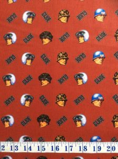GI Jo Heads Red Background Cotton Quilting Fabric 1/2 YARD GI Jo Heads Red Background Cotton Quilting Fabric 1/2 YARD