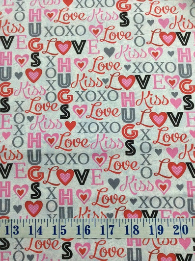 Hearts of Love Words Pink Cotton Quilting Fabric 1/2 YARD Hearts of Love Words Pink Cotton Quilting Fabric 1/2 YARD
