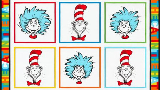 Cat in the Hat Cotton Quilting Fabric Panel Cat in the Hat Cotton Quilting Fabric Panel