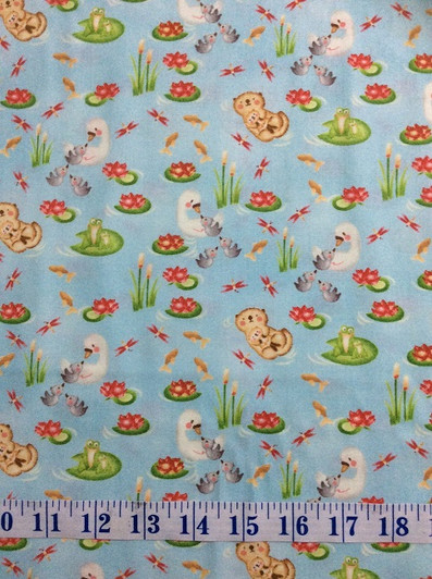 Hugs and Love Animal Mums and Babies Lily Pads Sky Blue Cotton Quilting Fabric 1/2 YARD