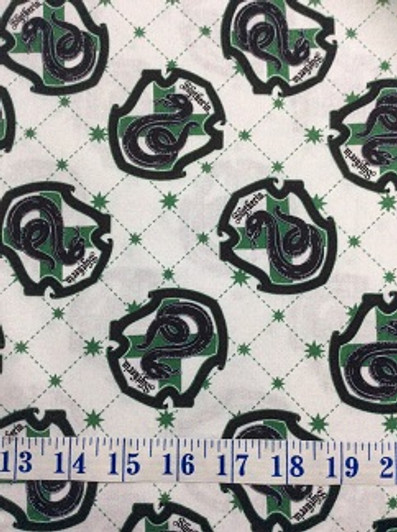 Harry Potter Wizarding World Slytherin House Pride White Cotton Quilting Fabric Harry Potter Wizarding World Slytherin House Pride White Cotton Quilting Fabric