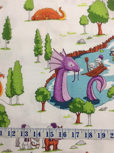 Dragons Adventures Main Print White C7660R Cotton Quilting Fabric 1/2 YARD Dragons Adventures Main Print White C7660R Cotton Quilting Fabric 1/2 YARD