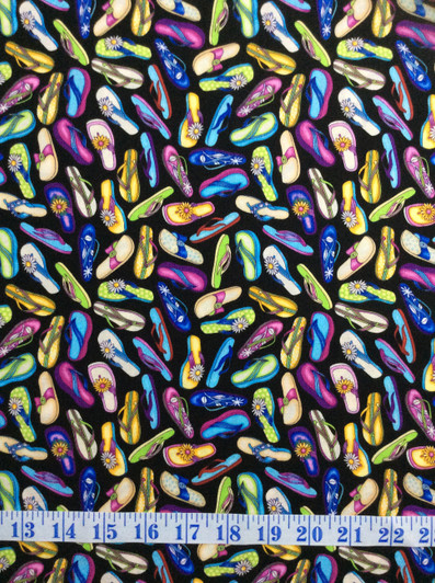 Thongs Flip flops Jandals Black Background Cotton Quilting Fabric 1/2 YARD
