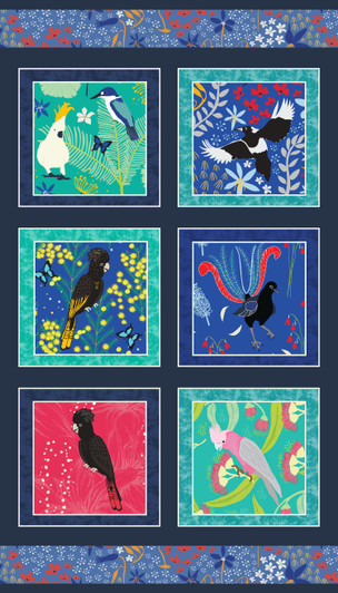 Outback Beauty Australian Birds Panel Black Cotton Quilting Fabric Panel Outback Beauty Australian Birds Panel Black Cotton Quilting Fabric Panel