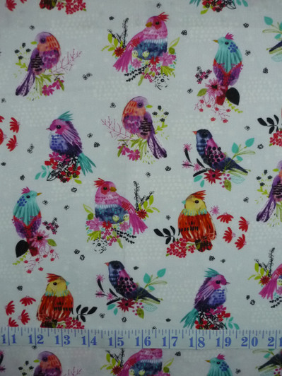 3 Wishes Bright Birds Birds and Dots Cotton Quilting Fabric 1/2 YARD