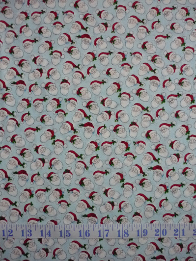 Holly Jolly Christmas Santa Heads Tossed Ice Cotton Quilting Fabric 1/2 YARD