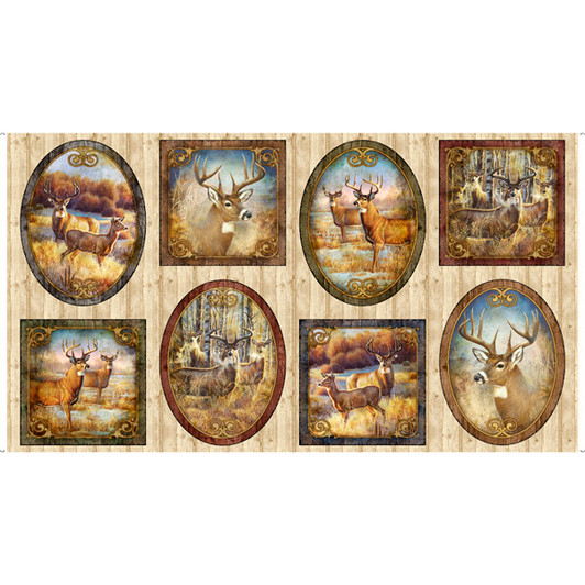 Deer Meadow Vignette Patches Cotton Quilting Fabric Panel Deer Meadow Vignette Patches Cotton Quilting Fabric Panel