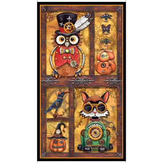 Steampunk Halloween Cotton Quilting Fabric Panel Steampunk Halloween Cotton Quilting Fabric Panel