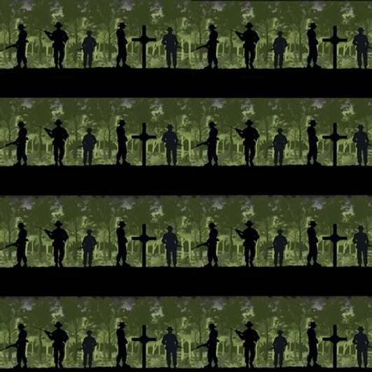 Remembering Vietnam War ANZACS Jungle Stripe Silhouettes Green Cotton Quilting Fabric Remembering Vietnam War ANZACS Jungle Stripe Silhouettes Green Cotton Quilting Fabric
