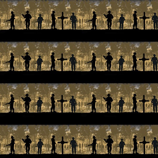 Remembering Vietnam War ANZACS Jungle Stripe Silhouettes Beige Cotton Quilting Fabric Remembering Vietnam War ANZACS Jungle Stripe Silhouettes Beige Cotton Quilting Fabric