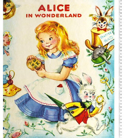 Disney Alice in Wonderland Story Time Vintage Cotton Quilting Fabric Panel Disney Alice in Wonderland Story Time Vintage Cotton Quilting Fabric Panel