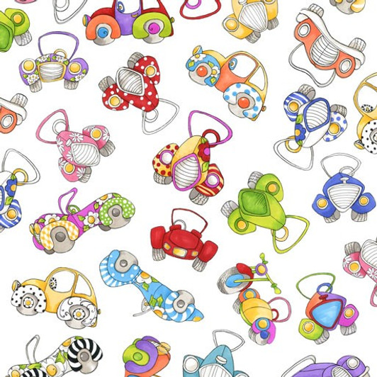 Go Doggie Car Toss White by Loralie White Cotton Quilting Fabric Go Doggie Car Toss White by Loralie White Cotton Quilting Fabric