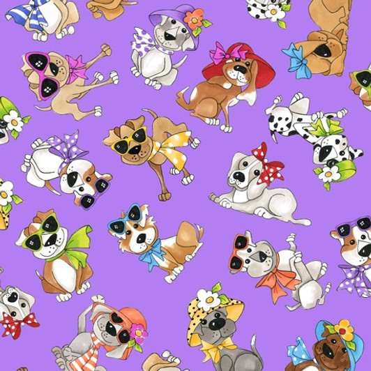 Go Doggie Doggies Toss Purple by Loralie Cotton Quilting Fabric Go Doggie Doggies Toss Purple by Loralie Cotton Quilting Fabric