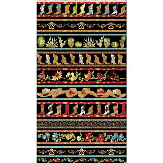 Whoa Girl Cowgirl by Loralie Border Stripe Black Cotton Quilting Fabric Whoa Girl Cowgirl by Loralie Border Stripe Black Cotton Quilting Fabric