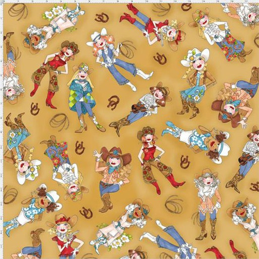 Whoa Girl Cowgirls Tossed Tan  by Loralie Cotton Quilting Fabric Whoa Girl Cowgirls Tossed Tan  by Loralie Cotton Quilting Fabric