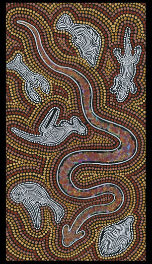 Ngurambang Aboriginal Art Pigeelar Cotton Quilting Fabric Panel Ngurambang Aboriginal Art Pigeelar Cotton Quilting Fabric Panel