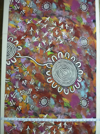 Ngurambang Aboriginal Art Kangaroo Emu Crow Cotton Linen Blend X Wide Fabric