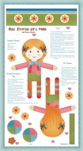 One Stitch At A Time Doll Pattern White Cotton Quilting Fabric Panel One Stitch At A Time Doll Pattern White Cotton Quilting Fabric Panel
