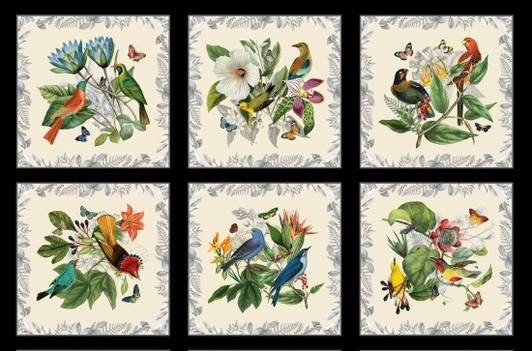 Secret Escape Birds Butterflies Floral Black Cotton Quilting Fabric Panel Secret Escape Birds Butterflies Floral Black Cotton Quilting Fabric Panel