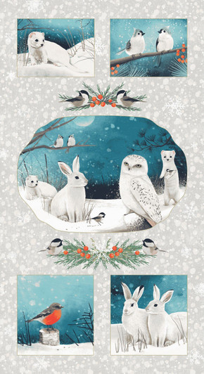 Winter Woodland Rabbits Owls Bears Birds Cotton Quilting Fabric Panel Winter Woodland Rabbits Owls Bears Birds Cotton Quilting Fabric Panel