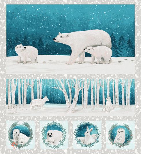 Winter Woodland Bears Seals Wolves Rabbits Owls Cotton Quilting Fabric Panel Winter Woodland Bears Seals Wolves Rabbits Owls Cotton Quilting Fabric Panel