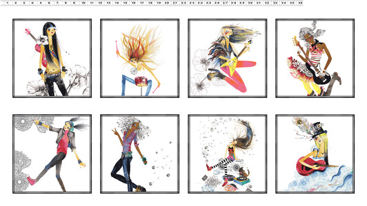 Groovy Girls Music Hippy Girls Cotton Quilting Fabric Block Panel Groovy Girls Music Hippy Girls Cotton Quilting Fabric Block Panel