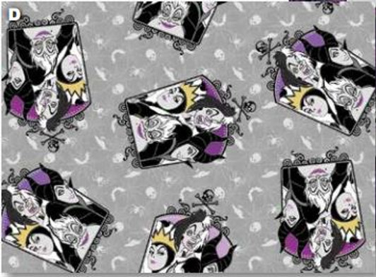 Disney Villains Framed Grey Cotton Quilting Fabric 1/2 YARD Disney Villains Framed Grey Cotton Quilting Fabric 1/2 YARD