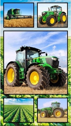 Farm Machines Tractor Collage 7105C Cotton Quilting Fabric Panel