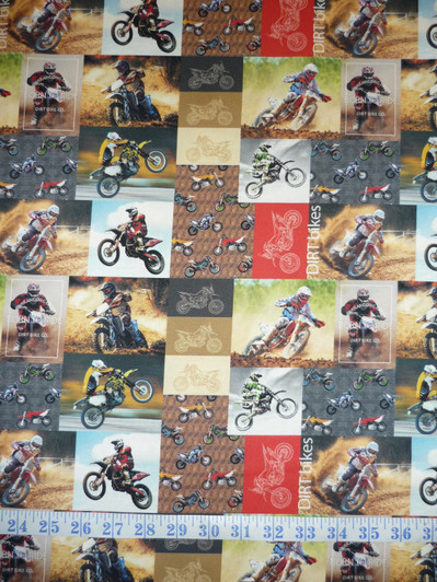 Dirt Bikes Motorbikes Block Collage Allover Cotton Quilting Fabric