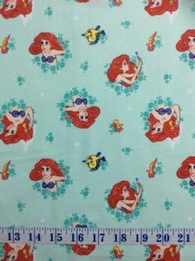 Disney Princess Forever Little Mermaid in Flower Wreaths Cotton Quilting Fabric Disney Princess Forever Little Mermaid in Flower Wreaths Cotton Quilting Fabric