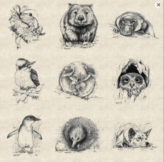 Australian Wildlife Art Birds and Animals Extra Large Linen/Cotton Quilting Fabric Panel Australian Wildlife Art Birds and Animals Extra Large Linen/Cotton Quilting Fabric Panel