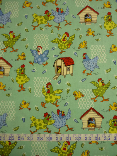 Farm Fun Chickens Hens Roosters Cotton Quilting Fabric