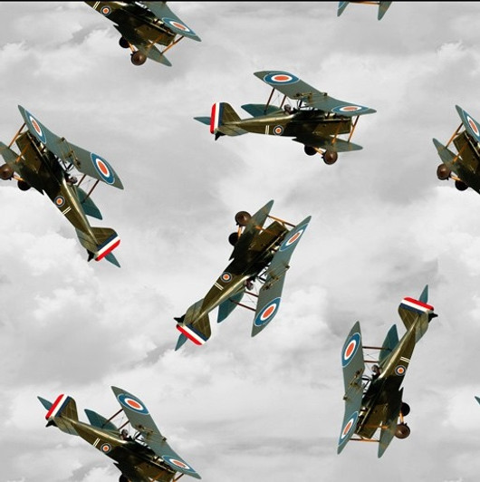 Air Force Centenary Tiger Moth Aircraft Tossed Cloudy Cotton Quilting Fabric Air Force Centenary Tiger Moth Aircraft Tossed Cloudy Cotton Quilting Fabric