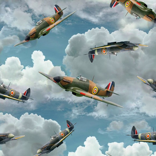 Air Force Centenary Hurricane Spitfires Aircraft Sky Cotton Quilting Fabric Air Force Centenary Hurricane Spitfires Aircraft Sky Cotton Quilting Fabric