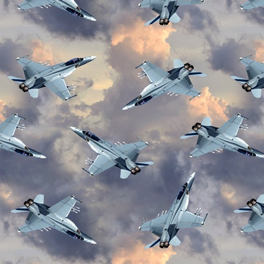 Air Force Centenary Super Hornet Aircraft Sky Cotton Quilting Fabric Air Force Centenary Super Hornet Aircraft Sky Cotton Quilting Fabric