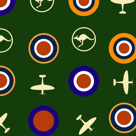 Air Force Centenary Roundels Green Cotton Quilting Fabric Air Force Centenary Roundels Green Cotton Quilting Fabric