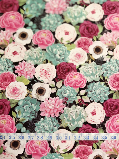 Botanical Oasis Roses and Flowers Packed Cotton Quilting Fabric Botanical Oasis Roses and Flowers Packed Cotton Quilting Fabric