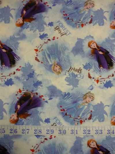 Disney Frozen 2 Forest Spirit Anna and Elsa Toss Cotton Quilting Fabric