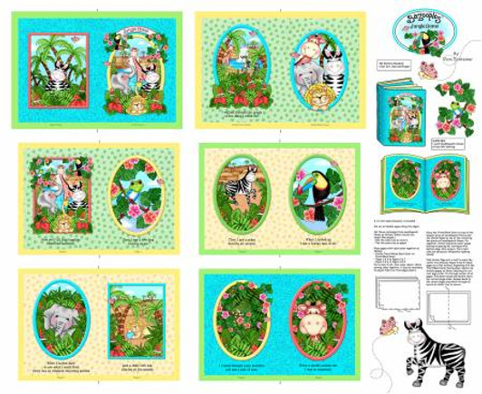 Bazoople Waterfall Lion Elephant Giraffe Zebra Cotton Quilting Fabric Book Panel Bazoople Waterfall Lion Elephant Giraffe Zebra Cotton Quilting Fabric Book Panel
