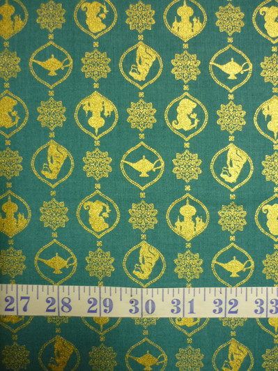 Disney Aladdin Damask Teal Cotton Quilting Fabric