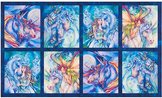 Morningmoon Unicorns and Fairies Cotton Quilting Fabric Panel Morningmoon Unicorns and Fairies Cotton Quilting Fabric Panel