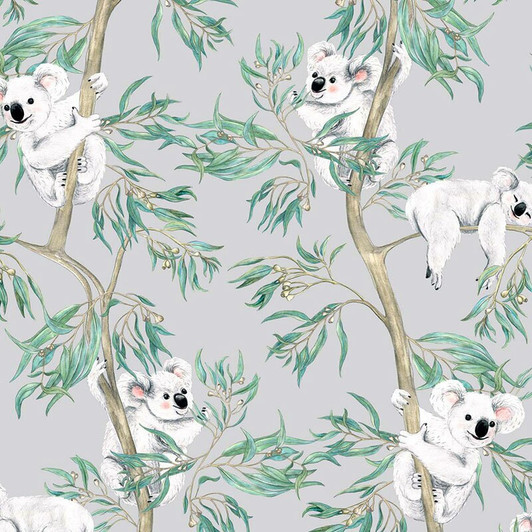 Koalas Allover Grey Australian Gumtree Friends Cotton Quilting Fabric