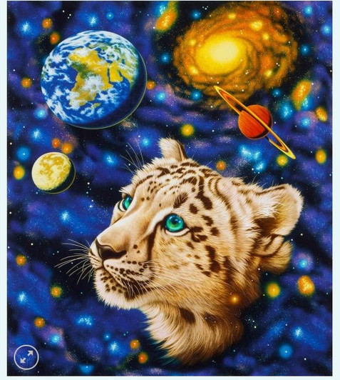 Celestial The Living Universe with Cheetah Cotton Quilting Fabric Panel Celestial The Living Universe with Cheetah Cotton Quilting Fabric Panel