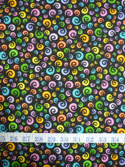 Festival Scroll Black Background Cotton Quilting Fabric