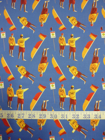 Outdoor Aussie Lifeguards Blue Cotton quilting Fabric
