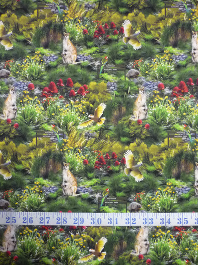Outdoor Aussie National Park Animals and Flowers Cotton Quilting Fabric