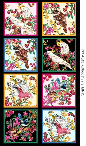 Burrangong Birdlife Australian Birds Â 8 Block Cotton Quilting Fabric Panel